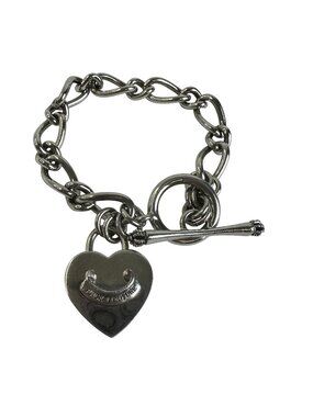 Juicy Couture Silver Tone Bracelet with Heart Charm & Toggle Clasp
